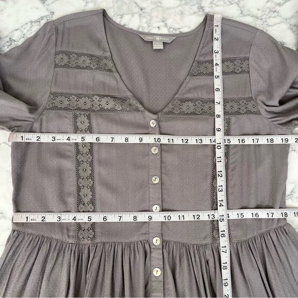 April Cornell Brianne Cottagecore Gray Swiss Dot Dress  Long Sleeve Lace Small - Picture 7 of 11